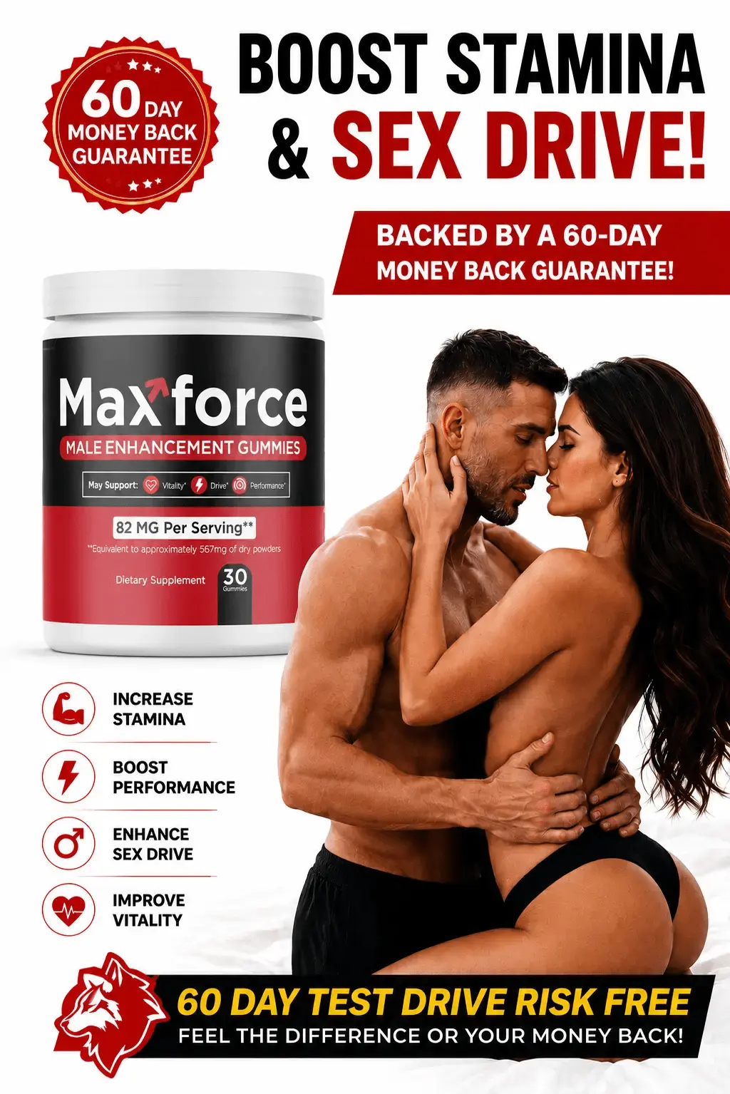 Max Force supplement bottle — natural male vitality support